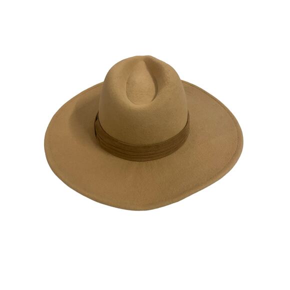 Lucca Hat Vegan Felt Wide Brim Rancher Western Cowboy Fedora Hat Desert Tan